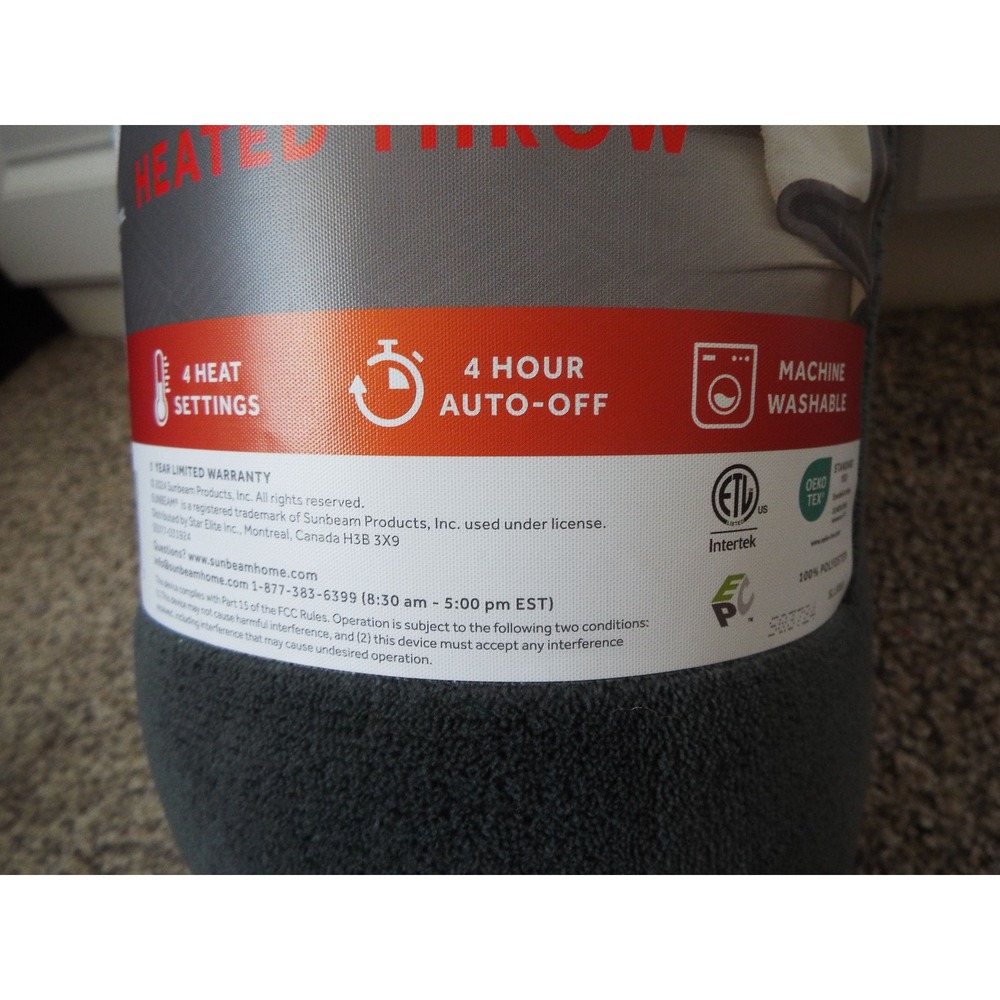Sunbeam Microplush Sherpa Heated Throw Charcoal Gray 50x60 Electric Blanket - Picture 3 of 3